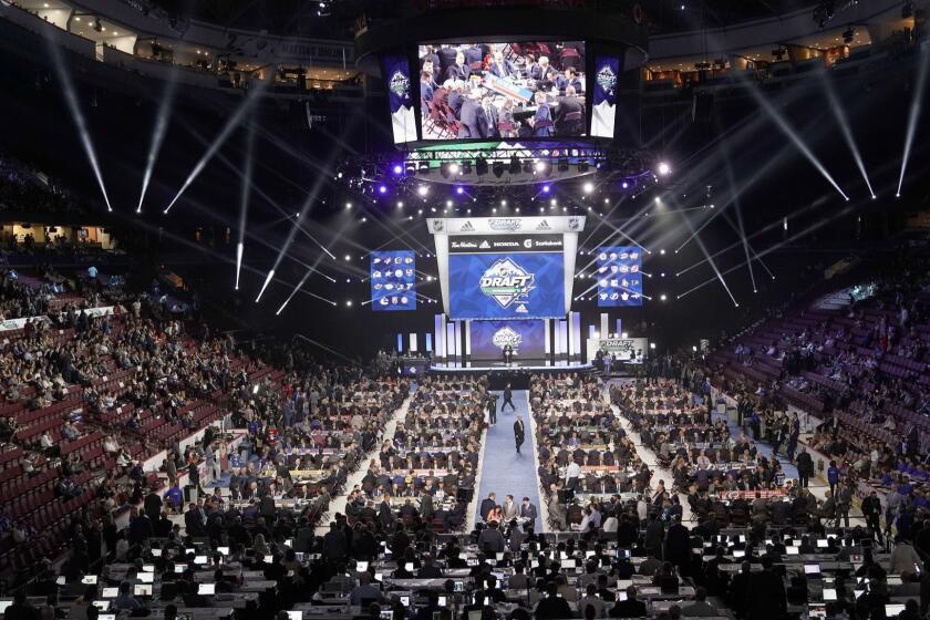 VANCOUVER, BRITISH COLUMBIA - JUNE 21: A general view of the draft floor prior to the first round of the 2019 NHL Draft at Rogers Arena on June 21, 2019 in Vancouver, Canada. (Photo by Rich Lam/Getty Images) ** OUTS - ELSENT, FPG, CM - OUTS * NM, PH, VA if sourced by CT, LA or MoD **