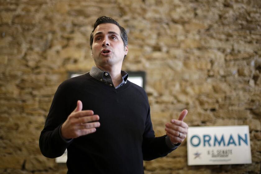 Greg Orman, an independent candidate for U.S. Senate in Kansas, shown at a recent campaign event, is running against Republican incumbent Sen. Pat Roberts.