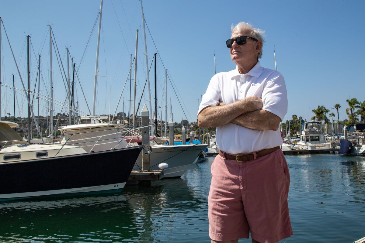 San Diego Yacht Club Commodore Brian Thomas poses at the San Diego Yacht Club on Thursday.