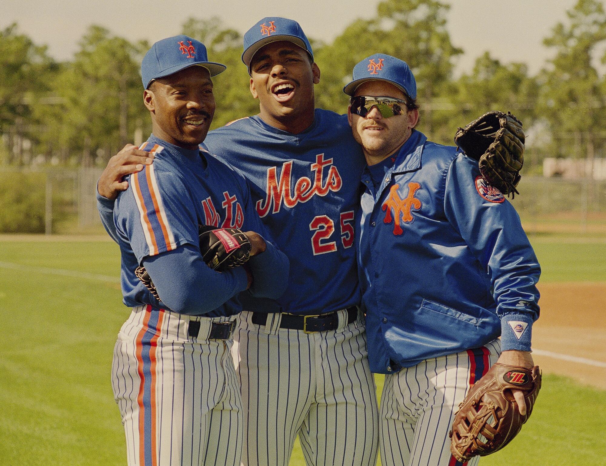 New York Mets outfielders (from left) Vince Coleman, Bobby Bonilla and infielder Howard Johnson pose.