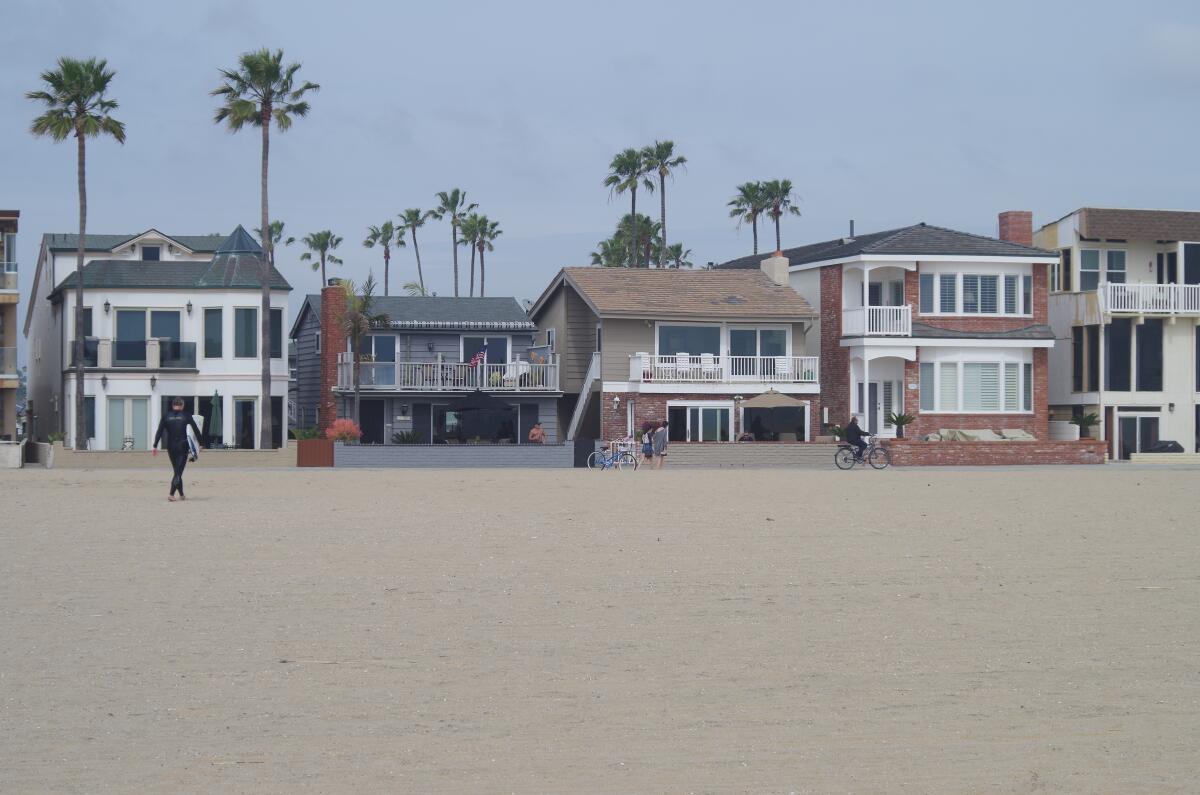 The Balboa Peninsula in Newport Beach along the oceanside boardwalk. 