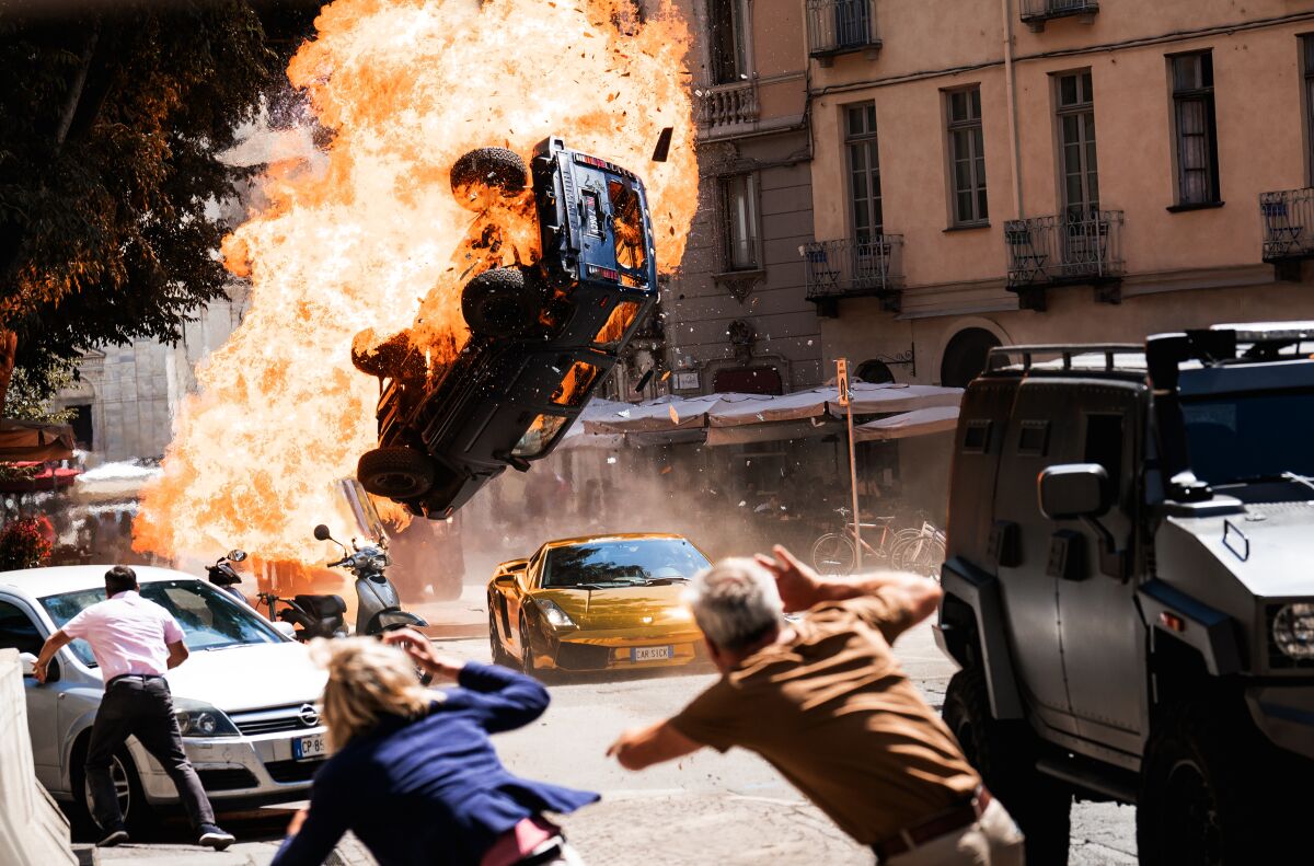 A car explodes in "Fast X," directed by Louis Leterrier.