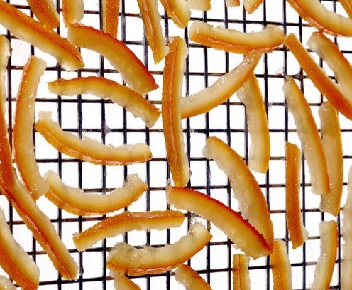 Candied orange peel -- an essential holiday ingredient, but also great on its own for snacking or for gifts.