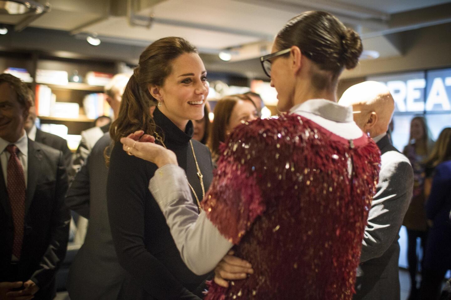 Kate, Duchess of Cambridge, speaks to fashion designer Jenna Lyons at the Creativity is GREAT at NeueHouse on Tuesday in New York.