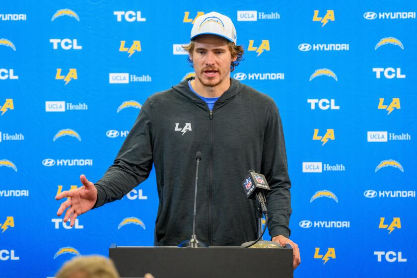 Chargers quarterback Justin Herbert answers questions after a victory over the Carolina Panthers.