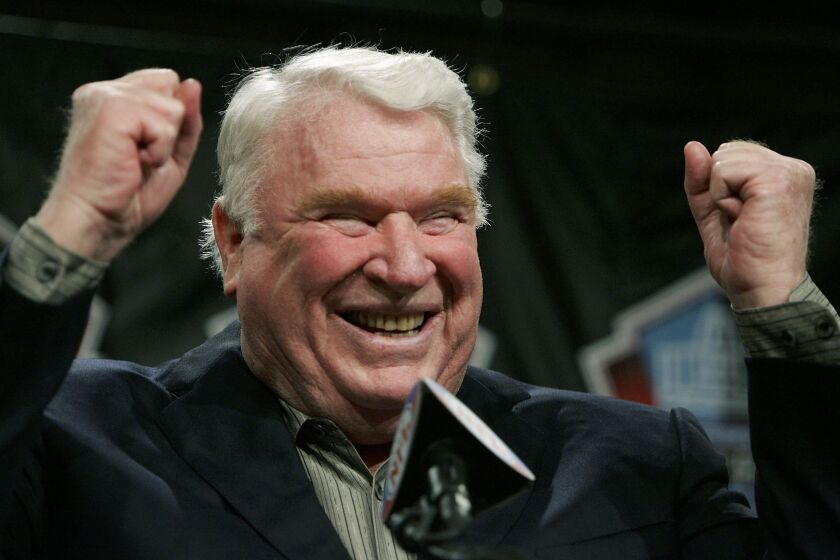 DETROIT - FEBRUARY 4: Broadcaster and former coach John Madden celebrates his selection.
