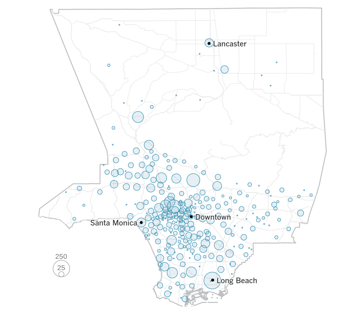 Map of coronavirus cases in L.A. County. 
