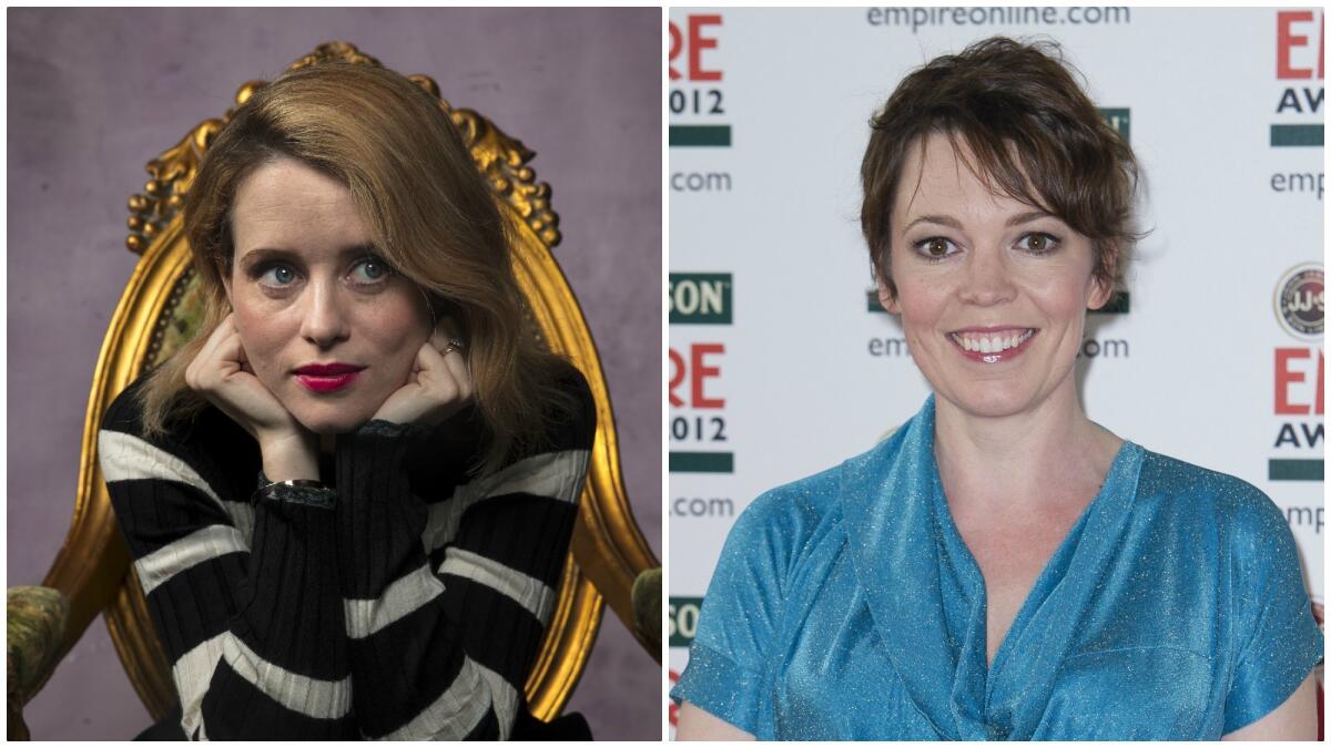 Claire Foy, left, plays Queen Elizabeth II in the first two seasons of "The Crown." Olivia Colman has been tapped to take over as the queen in the next two seasons.