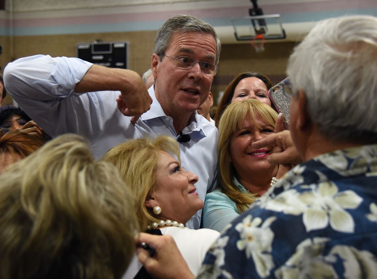 Republican presidential candidate and former Florida Gov. Jeb Bush greets attendees after speaking at a recent town hall meeting in Henderson, Nev.