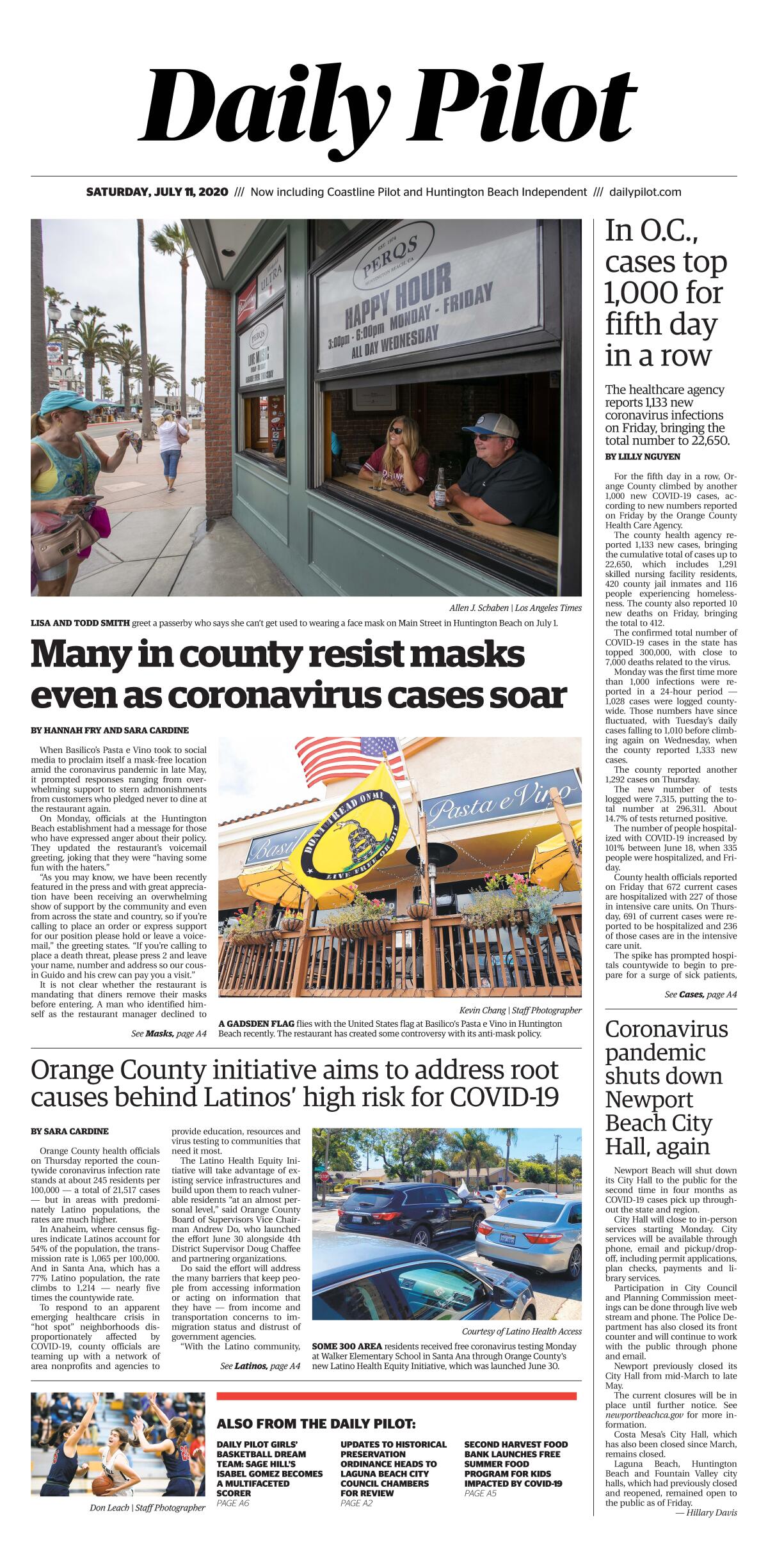 Daily Pilot e-Newspaper: Saturday, July 11, 2020 cover.