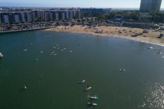 Marina del Rey, California-Aug. 8, 2020-Summer activities at Mother's Beach in Marina del Rey, California on Aug. 8, 2020. (Carolyn Cole/Los Angeles Times)