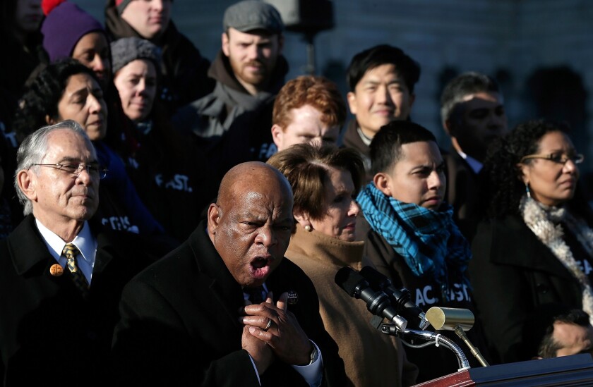 Rep. John Lewis (D-Ga.) speaks during an immigration event with members of Fast for Families immigration reform movement, as well as other members of the House, on the steps of the U.S. Capitol in Washington, D.C.
