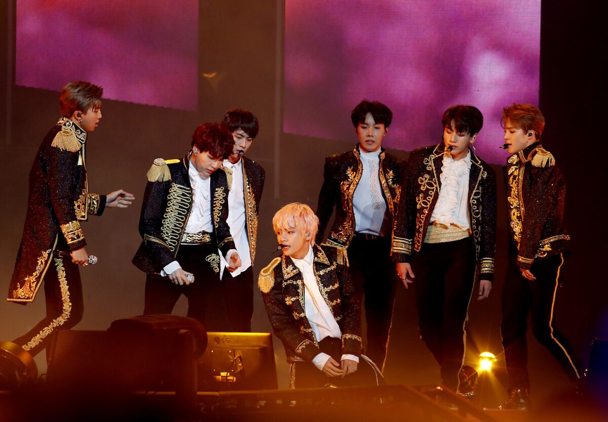 BTS in concert last year at Staples Center in Los Angeles.