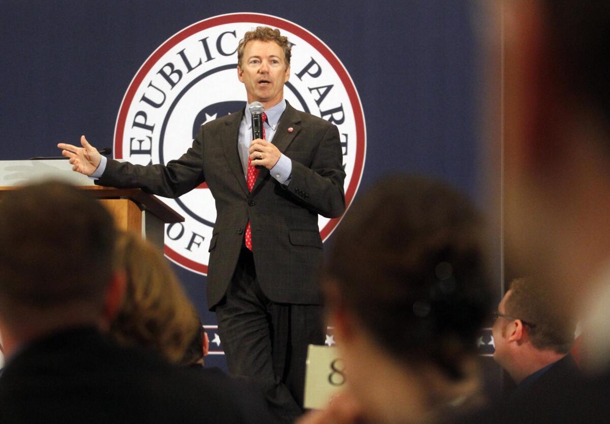 Sen. Rand Paul (R-Ky.), speaking at the Iowa GOP Lincoln Dinner in Cedar Rapids, said Hillary Rodham Clinton's handling of Libya amounted to "dereliction of duty."