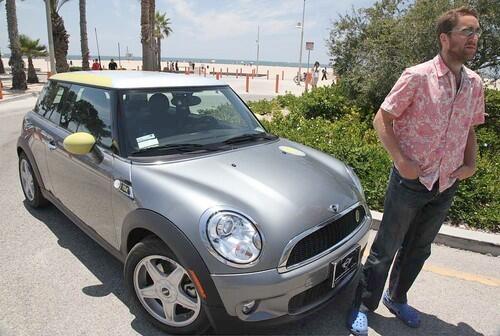 Samuel Freeman of Santa Monica is one of 450 drivers who are leasing a BMW Mini E electric.
