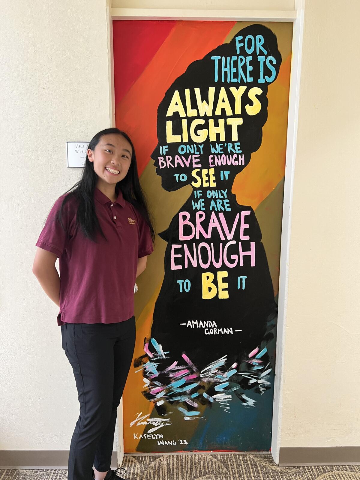 Art “breaches a lot of barriers," says Katelyn Wang, who painted this door at The Bishop's School.