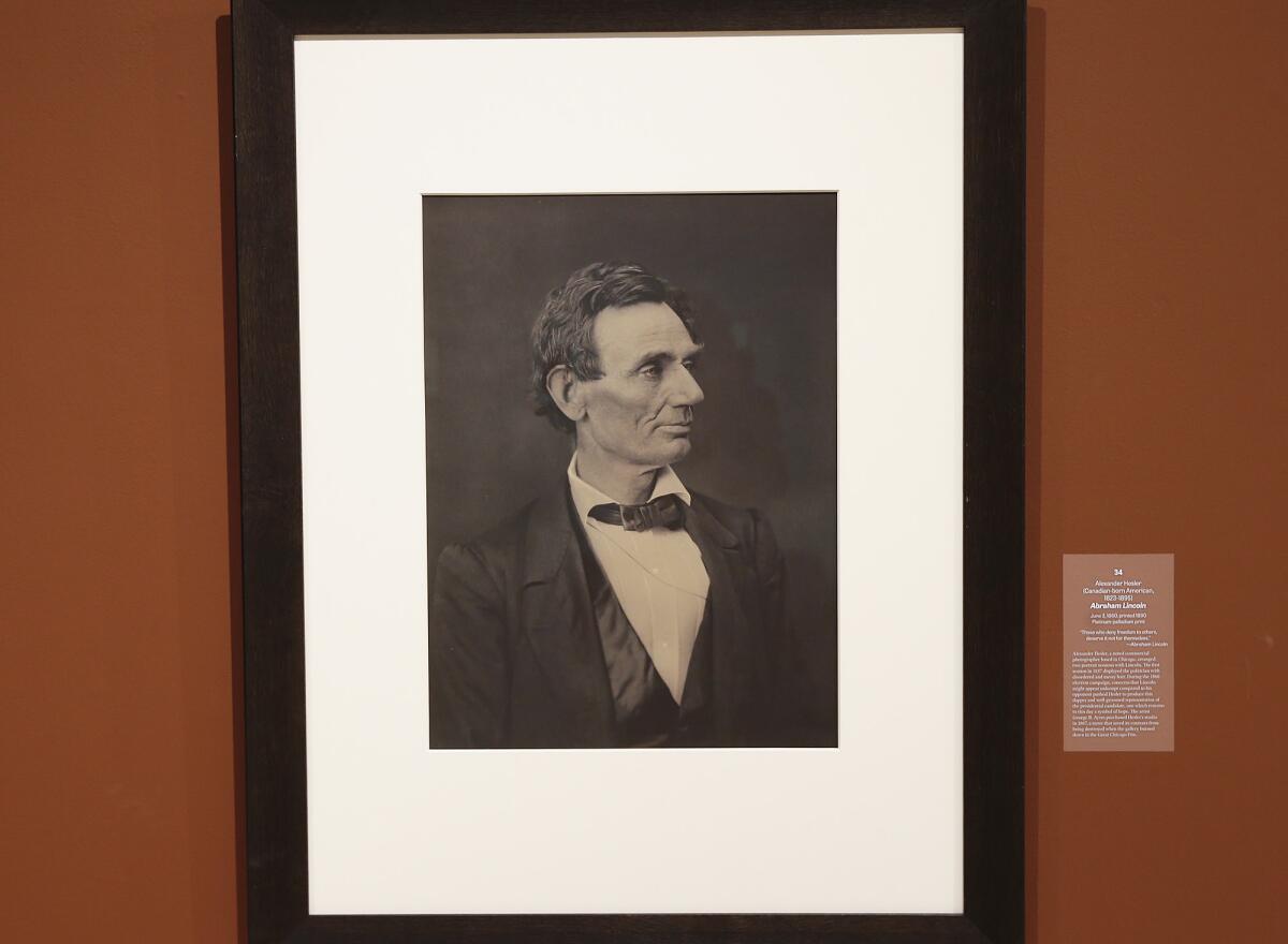 Printed in 1890, a print of Abraham Lincoln at "The Power of Photography" exhibit.