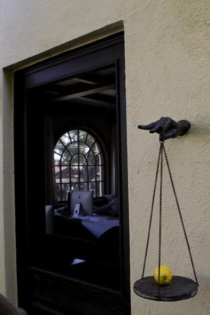 The entrance to Becker's home and architecture studio has sculpture by Simon Toparovsky.