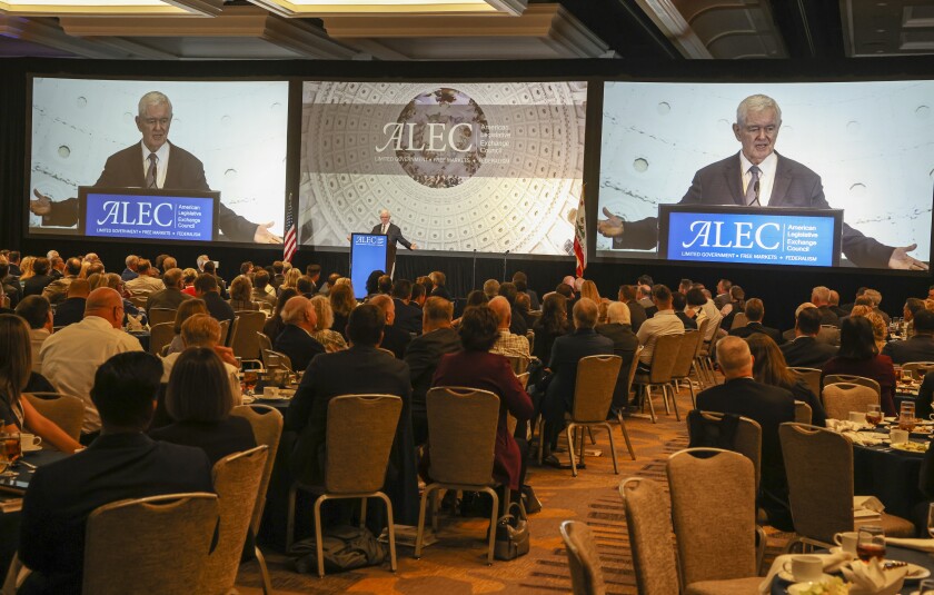 Former Speaker of the House Newt Gingrich spoke at the American Legislative Exchange Council in San Diego Dec. 1