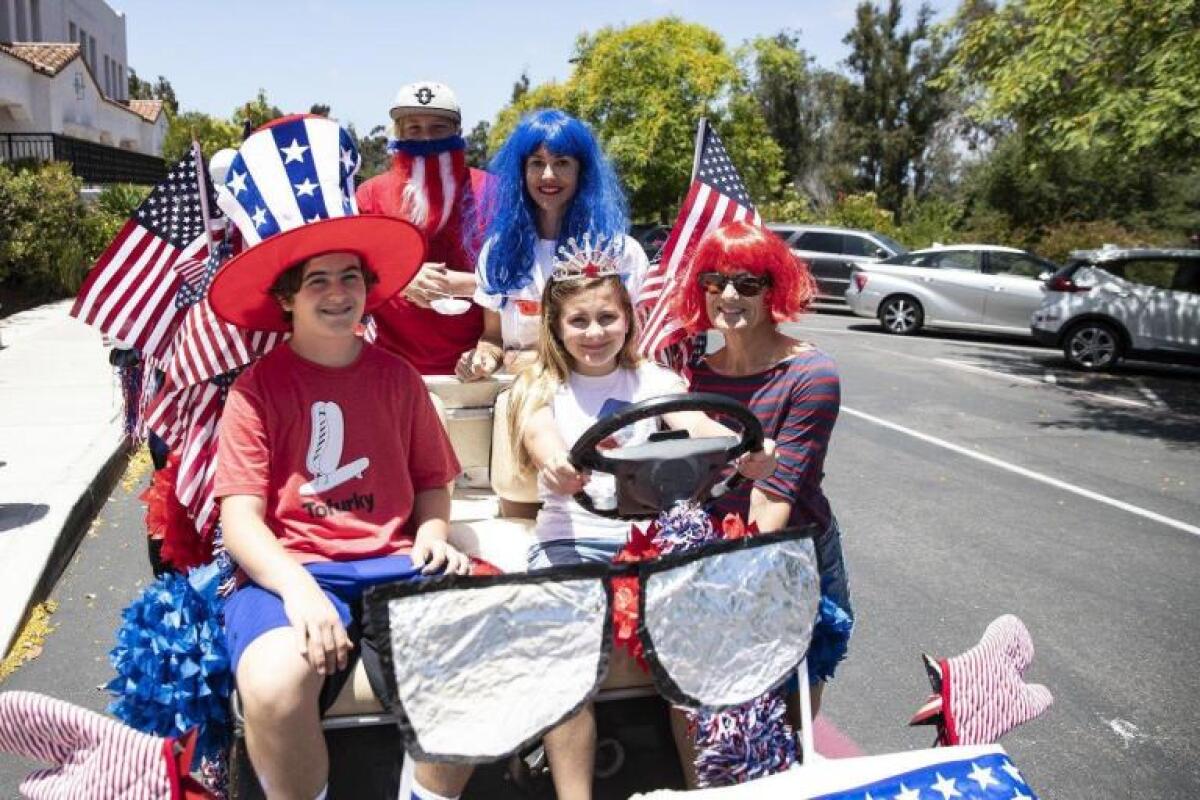A family float in Rancho Santa Fe's 4th of July parade in 2019.