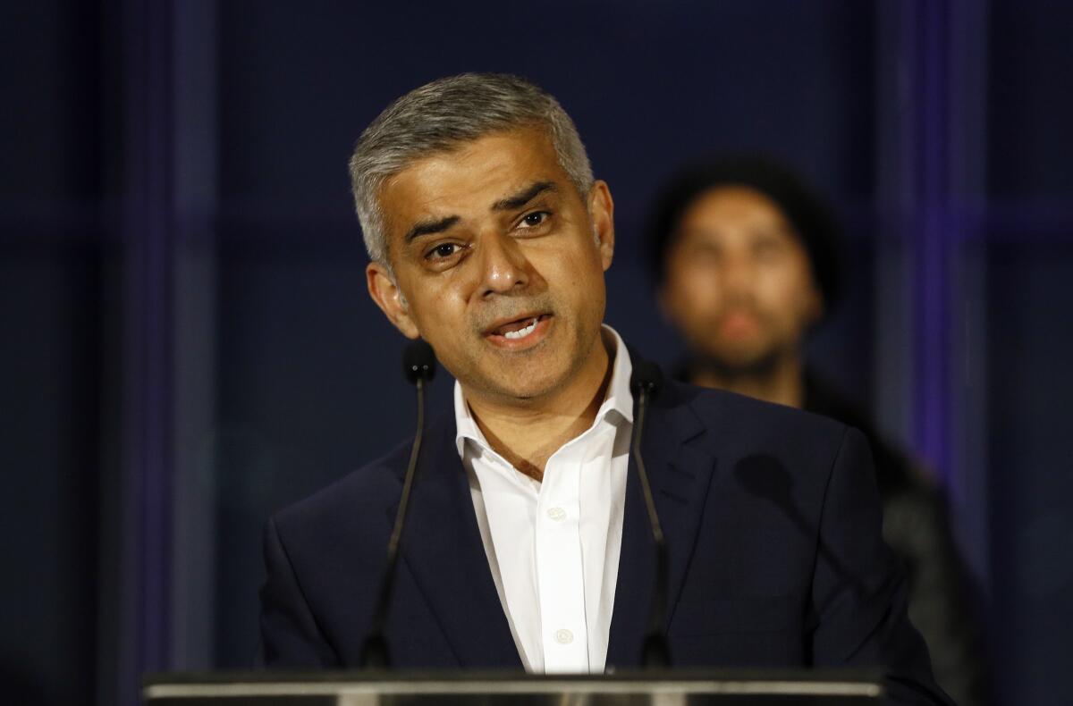 Sadiq Khan, the Labor Party candidate, was elected London mayor with 57% of the vote.