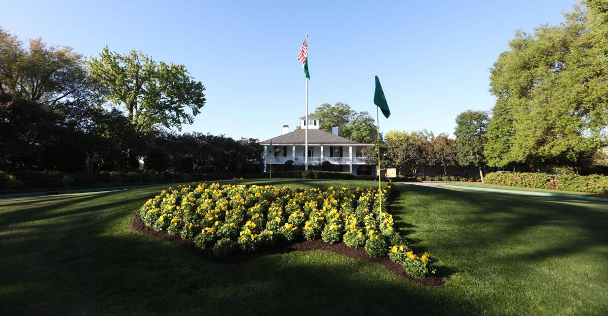 A look at flowers on the front side of the Clubhouse during the first practice round of the 2016 Masters at the Augusta National Golf Club in Augusta, Ga., on April 4, 2016.