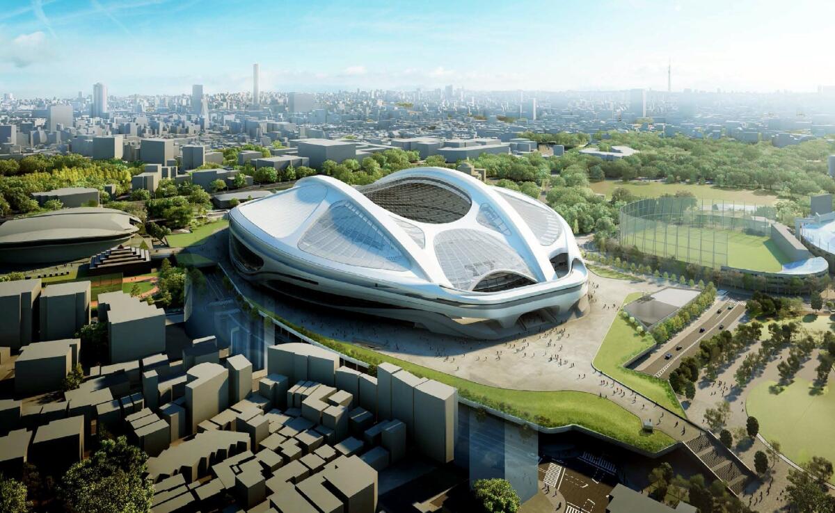A rendering of Zaha Hadid's design for Tokyo's Olympic stadium. The architect has decided not to push forward on trying to get the stadium built, after plans for it were scrapped due to its hefty price tag.