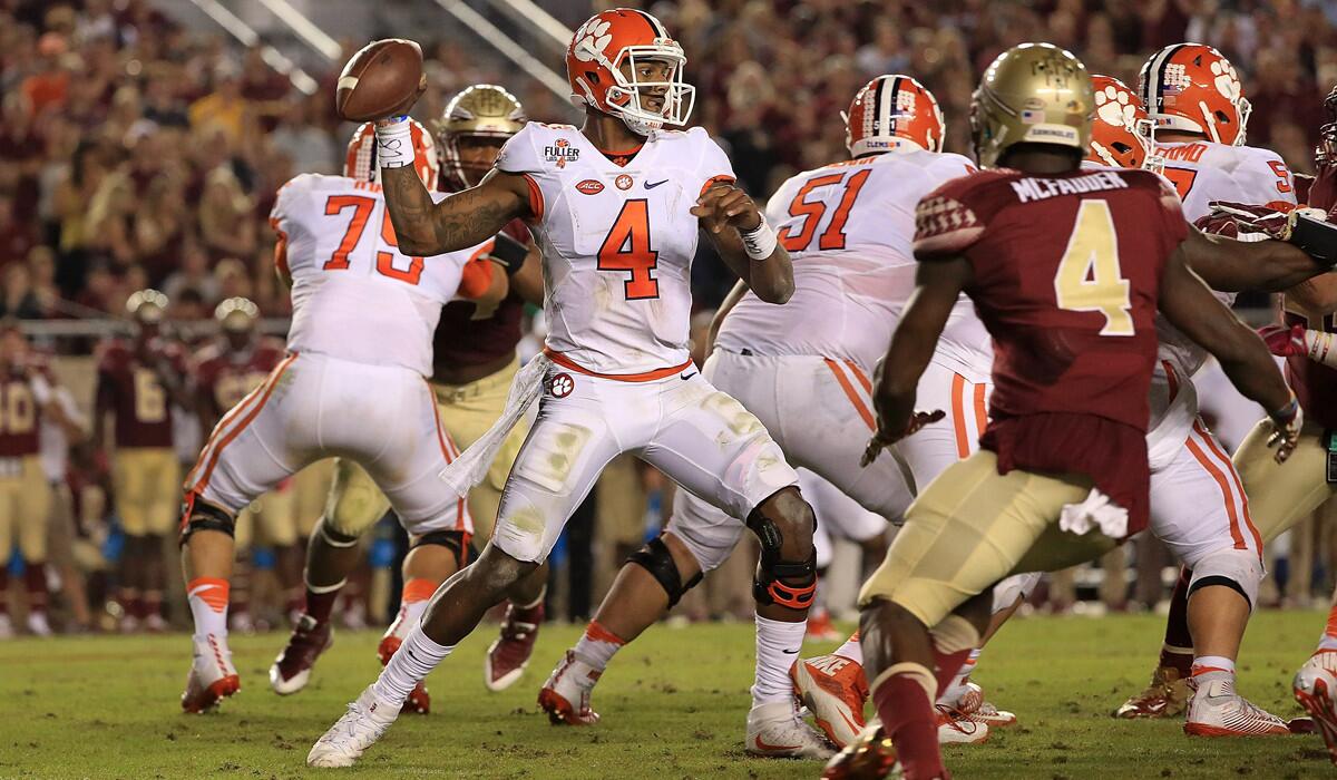 Clemson's Deshaun Watson (4) passes during a game against Florida State on Saturday.