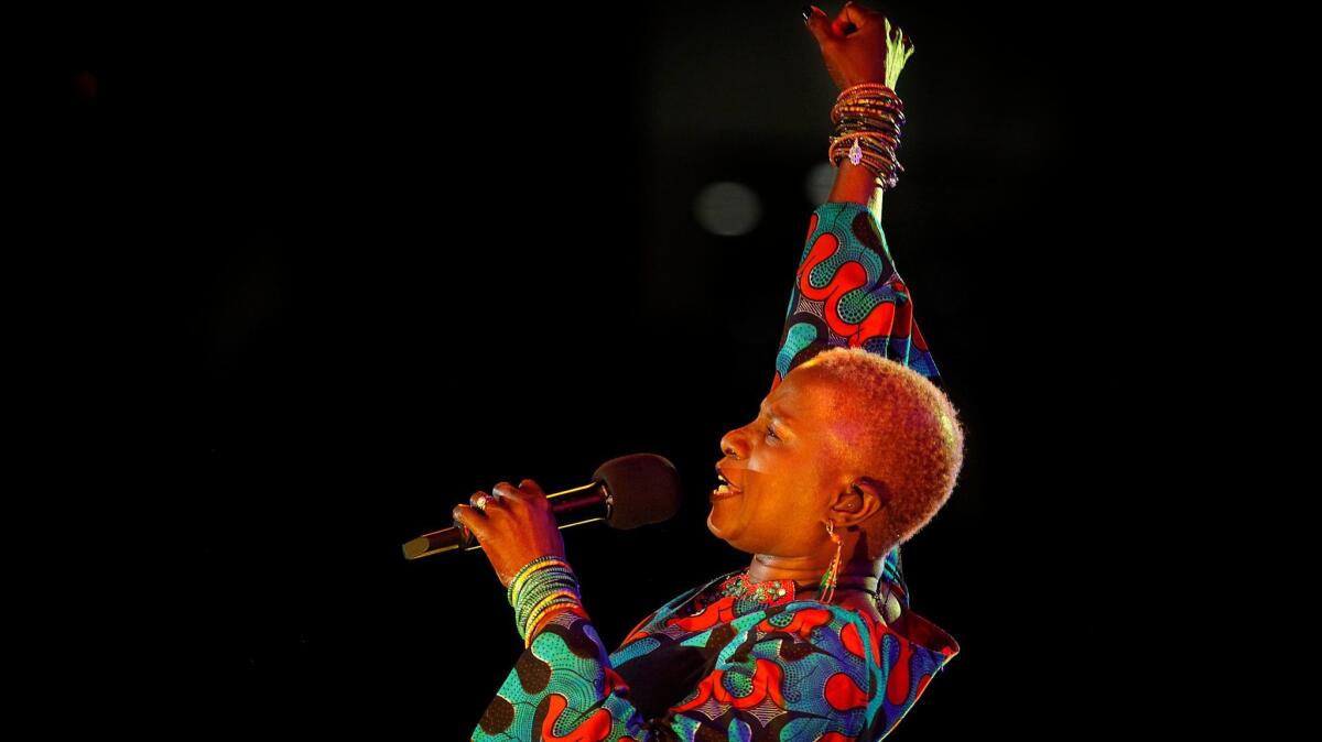 Angelique Kidjo, shown performing in Los Angeles in 2014, is part of an all-star cast of musicians on Les Amazones d’Afrique's "Republique Amazone."