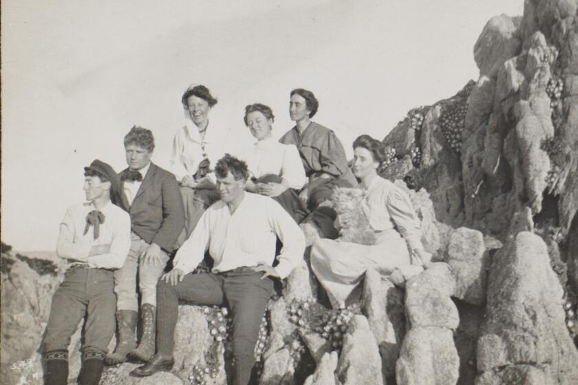 George Sterling, Jimmy Hopper, Charmian Kittredge London, Jack London, Carrie Sterling, and friends from Catherine Prendergast's book 'The Gilded Edge' . CREDIT: Arnold Genthe/Jack London Papers, The Huntington Library, San Marino, CA