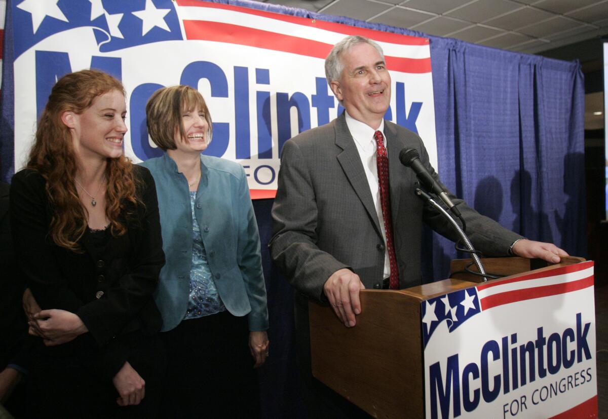 Tom McClintock accompanied by his daughter, Shannah, 18, left, and wife, Lori, middle.
