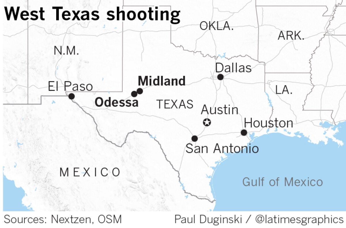 Map of Midland and Odessa, where shooting rampage occurred