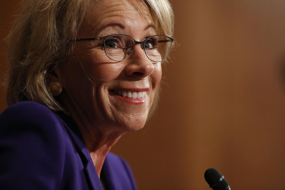 Betsy DeVos, President Donald Trump's pick to be the next Secretary of Education, testifies during her confirmation hearing.