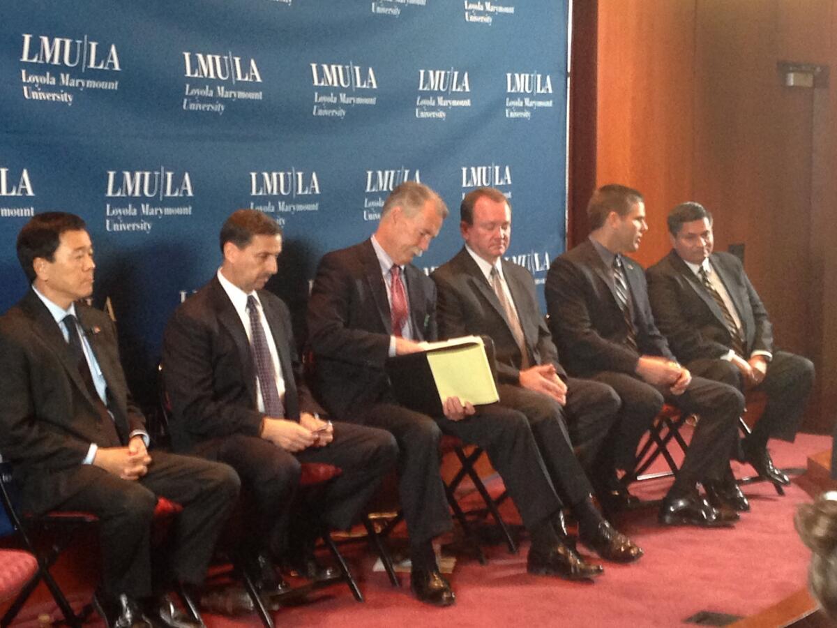 Six of seven candidates running for Los Angeles County sheriff squared off at the latest election debate before the June 3 primary.