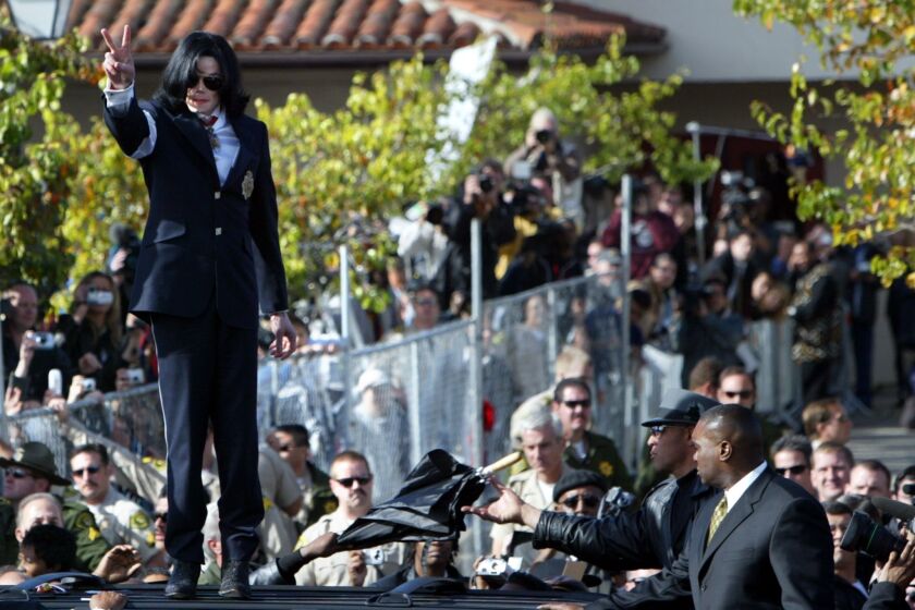 Michael Jackson is shown outside the Santa Maria courthouse in 2004.