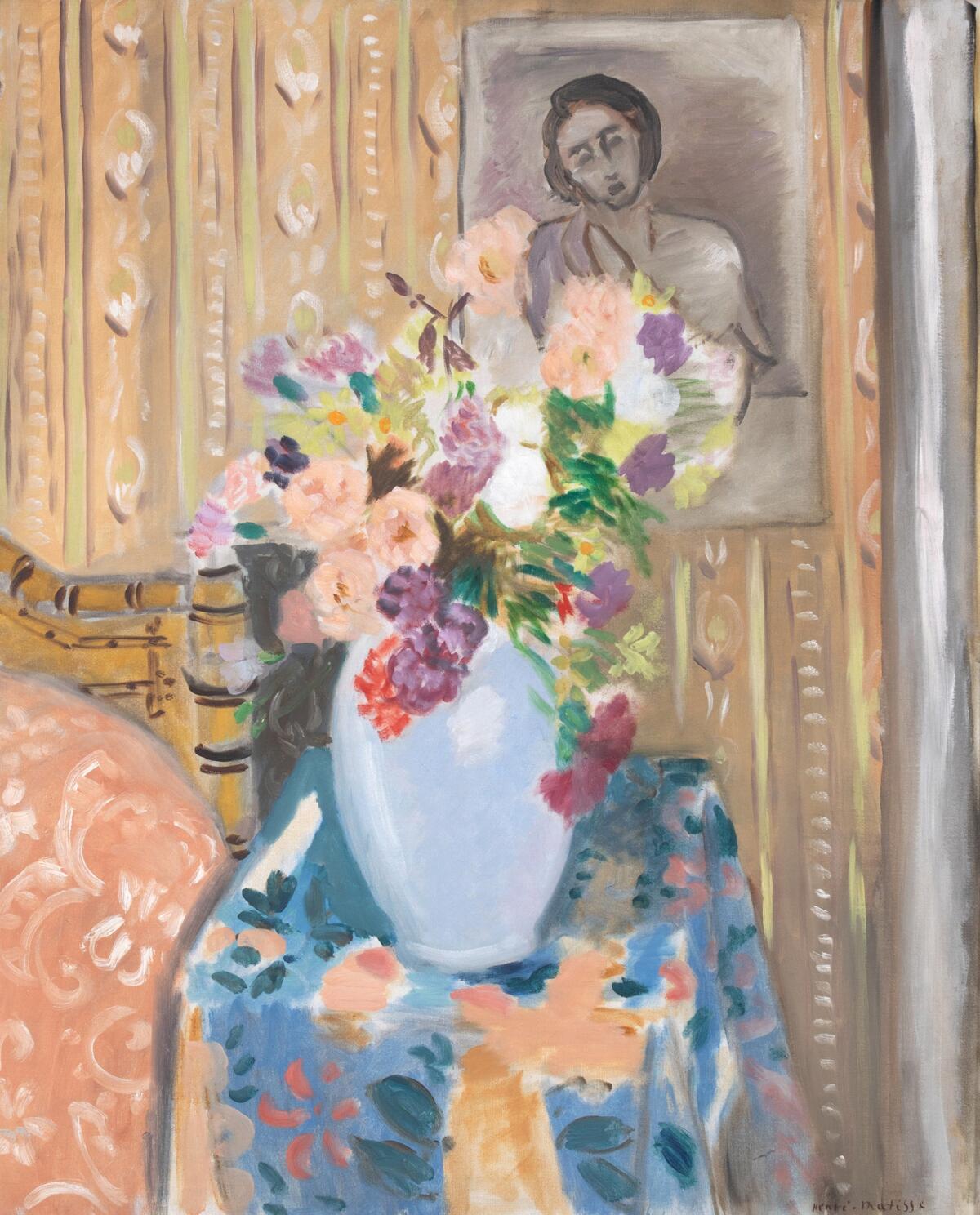 A painting of flowers in a vase 