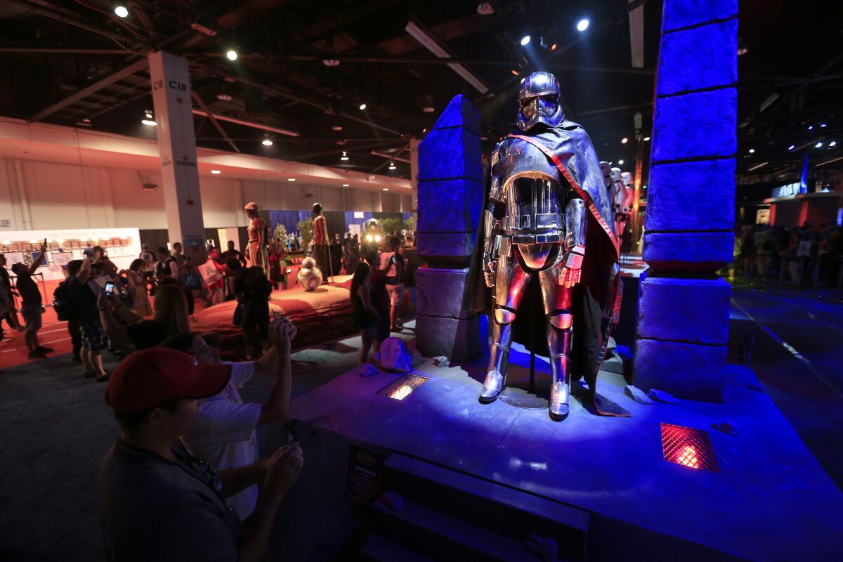 Captain Phasma costume is displayed at Disney's D23 Expo in Anaheim.
