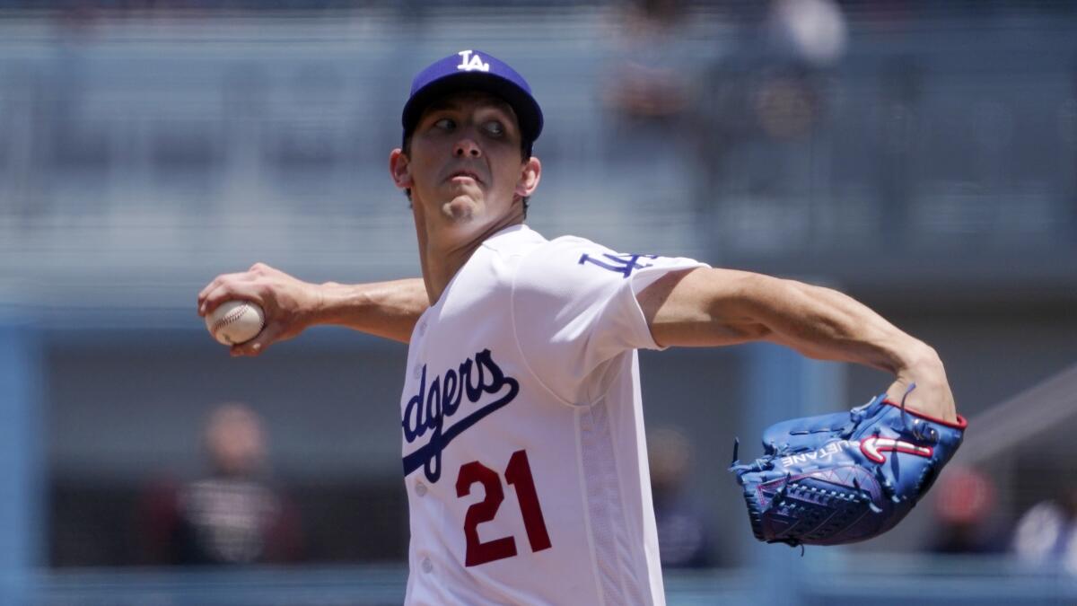 Dodgers pitcher Walker Buehler delivers during a win over the Arizona Diamondbacks on Wednesday.