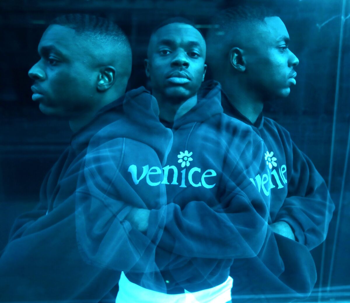 A triple exposure of Vince Staples