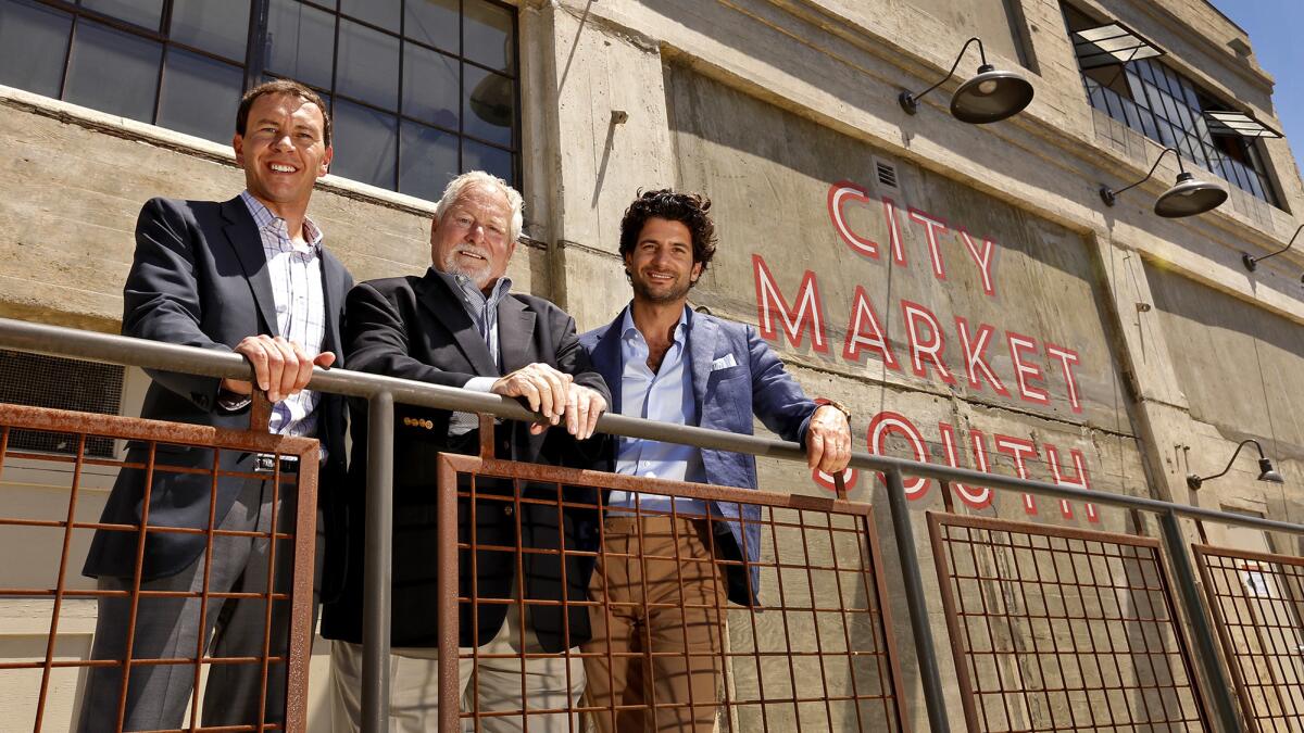 From left to right: Mark Levy, president of City Market South; Peter Fleming, president of City Market L.A.; and Kevin Napoli, president of Lena Group, developers of City Market South, at the Fashion District-area project.