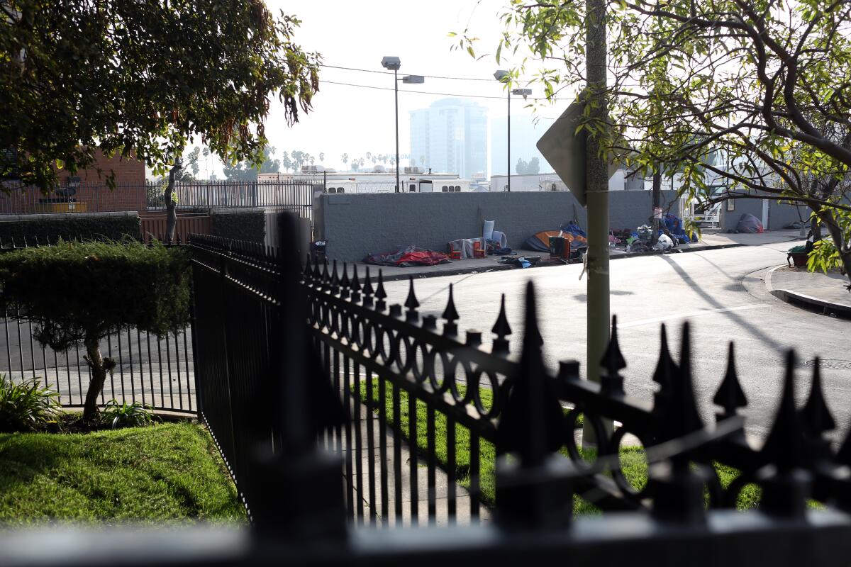 A homeless encampment in Hollywood.