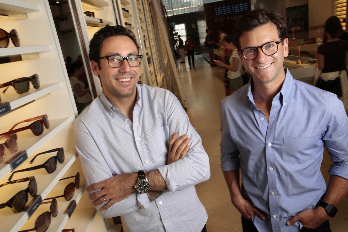 Neil Blumenthal, left, and Dave Gilboa, right, two of Warby Parker's quartet of founders. Since the online eyewear purveyor's launch in February 2010, it has become a pop-culture frame of reference for many other e-commerce startups hoping to change the game.