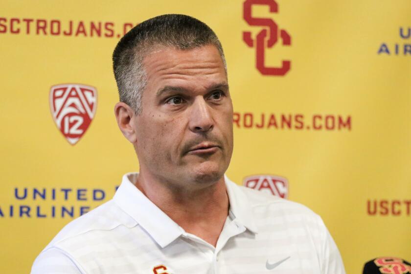 New USC defensive coordinator Todd Orlando speaks at a press conference at USC on March 3, 2020.
