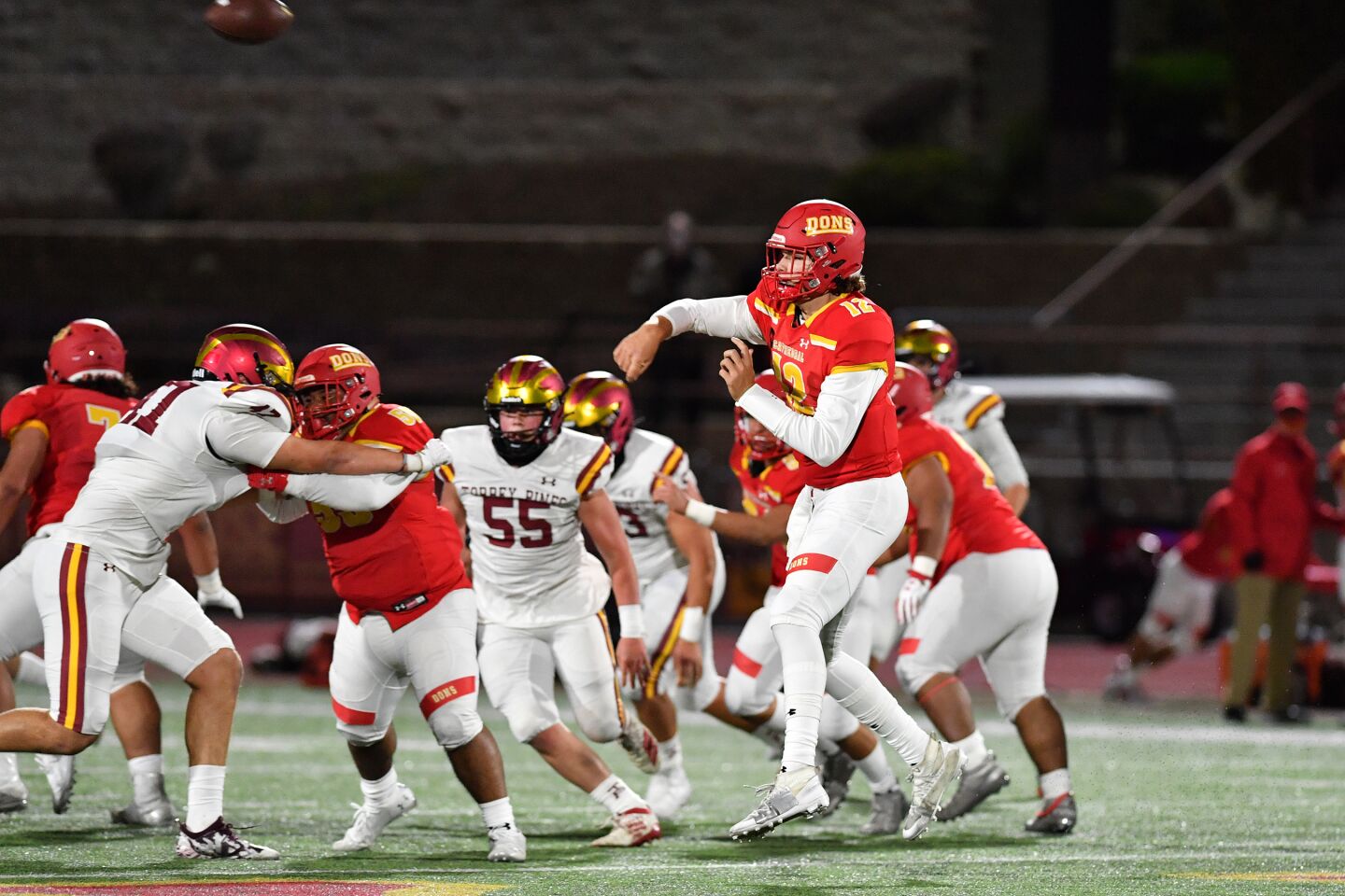 Cathedral Catholic quarterback Charlie Mirer completed 5 of 9 passes for 173 yards and three touchdowns.