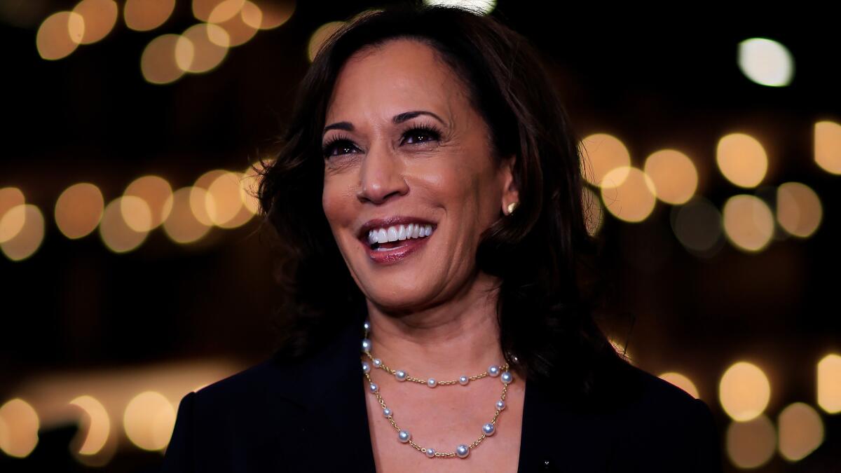 Sen. Kamala Harris stuck with her signature pearls. (Cliff Hawkins / Getty Images)