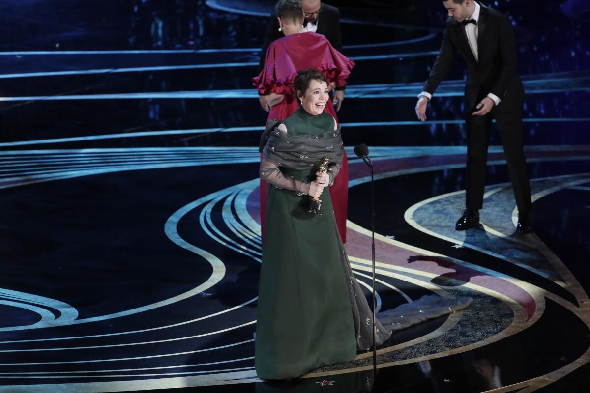 Olivia Colman wins the lead actress Oscar for "The Favourite."