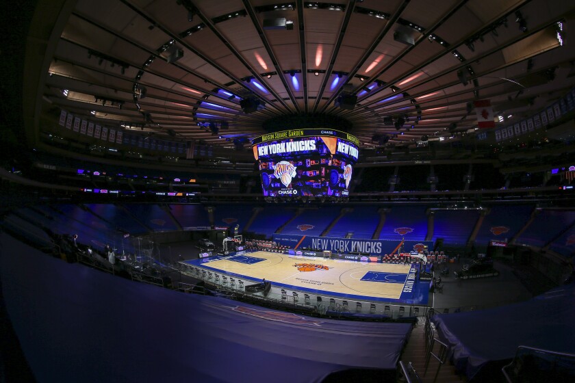 Madison Square Garden is empty of fans, before an NBA basketball game between the Utah Jazz and the New York Knicks on Wednesday, Jan. 6, 2021, in New York. (Wendell Cruz/Pool Photo via AP)