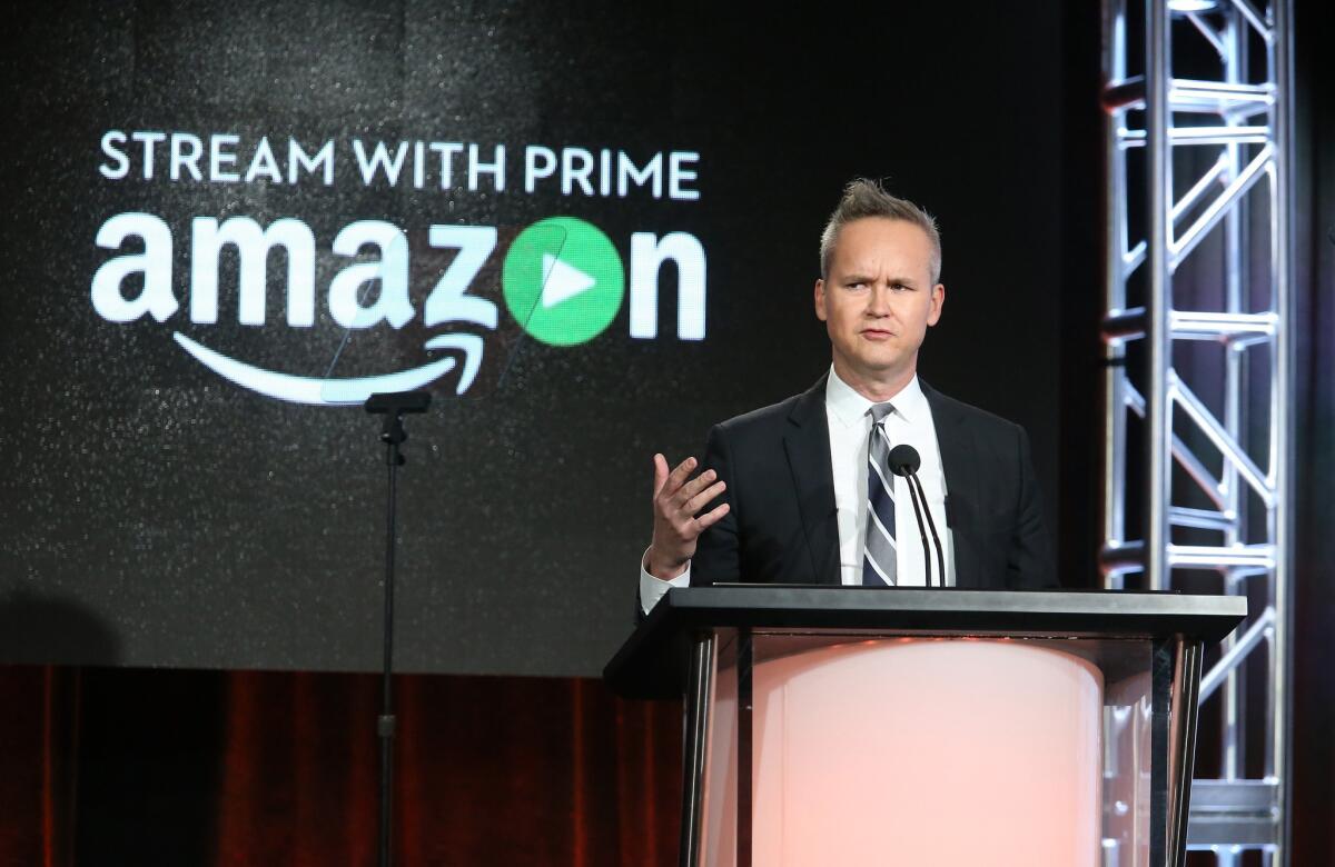 Roy Price, head of Amazon Studios, speaks during the "Mad Dogs" panel as part of the Amazon portion of the 2016 Television Critics Assn. press tour in Pasadena.