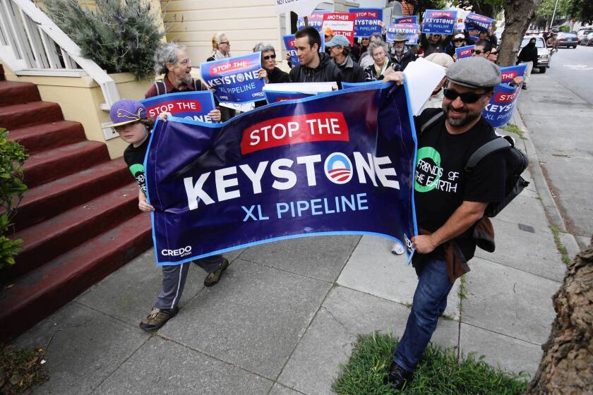 Protesters in San Francisco rally against the proposed Keystone XL pipeline from Canada.