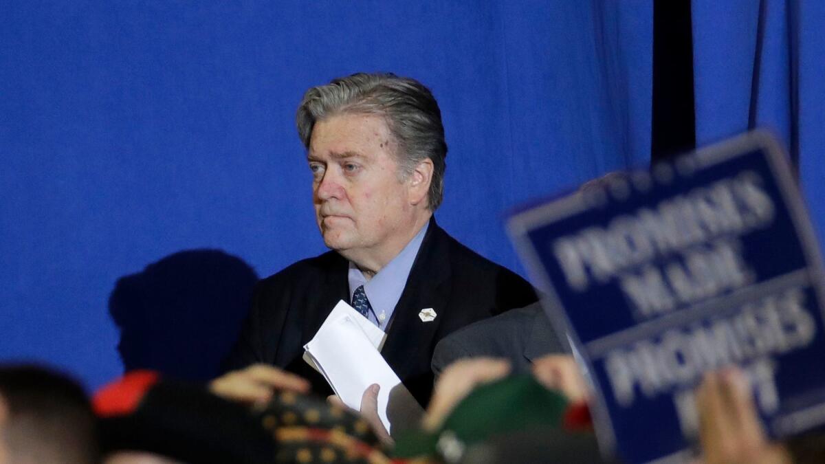Chief White House Strategist Steve Bannon at a Trump rally in Harrisburg, Pa. on April 29.